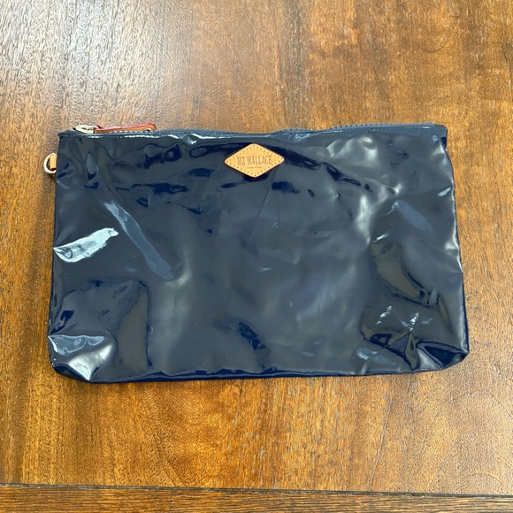 MZ WALLACE Zipper Pouch Cosmetic Makeup Bag Nylon Shiny Navy 7.5”x12” - Picture 1 of 7